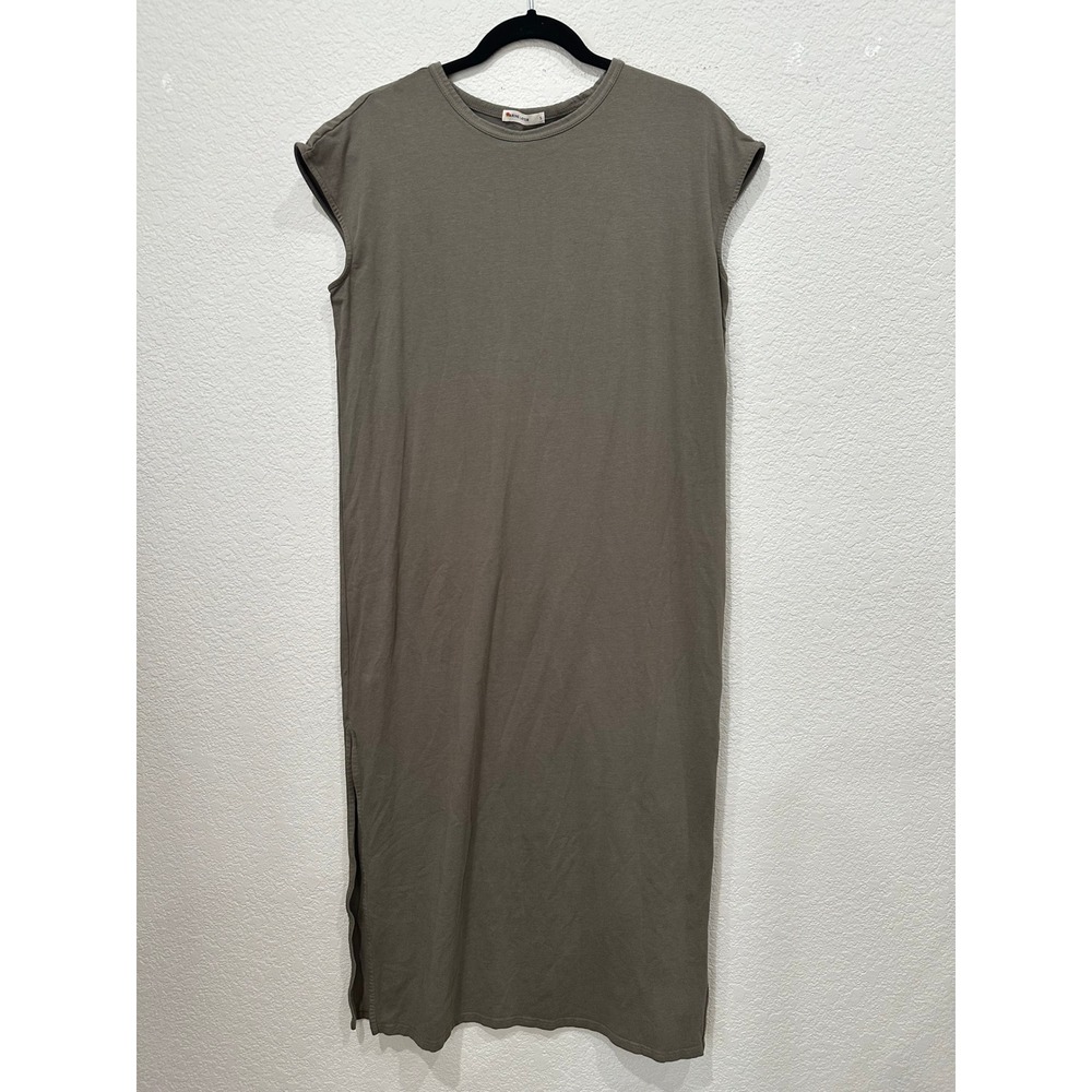 Marine Layer Womens Olive Organic Cotton Modal Cap Sleeve Midi T-Shirt Dress S